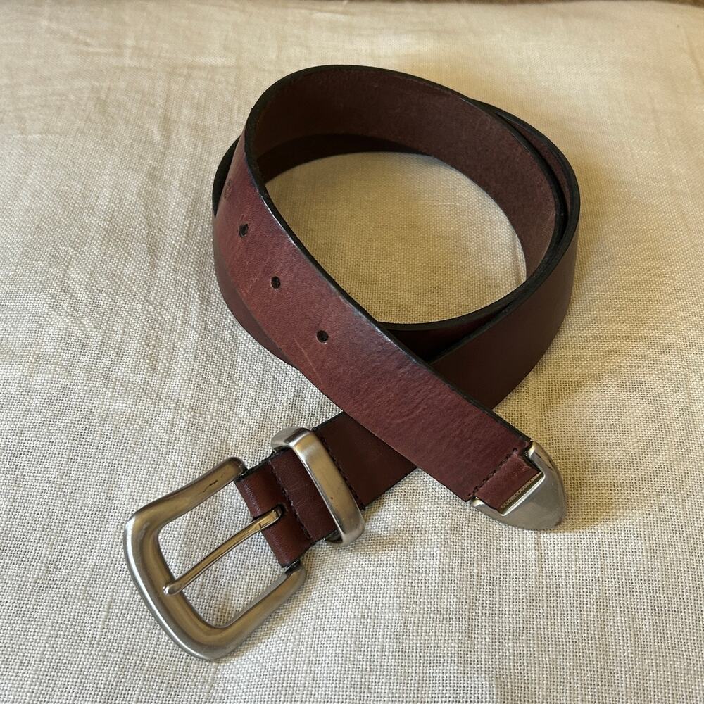 Vintage 70s Leather Belt Solid Brass Buckle